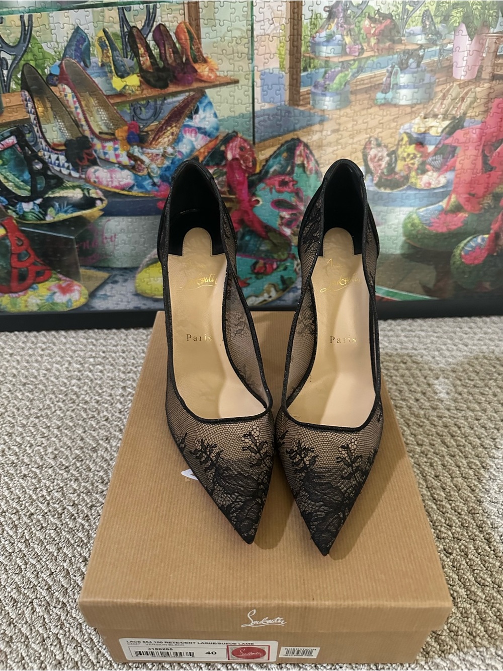 Christian Louboutin Black Lace Pointed Pumps